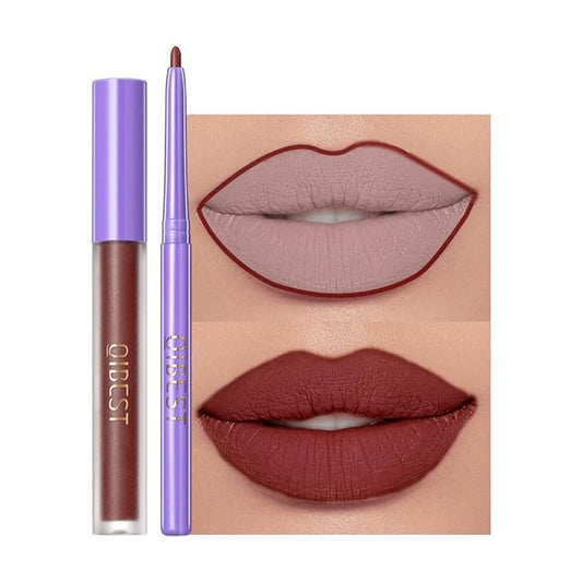 2 Pcs Halloween Dark Matte Liquid Lipstick + Lip Liner Pens Sets, 8 Colors High Pigmented Goth Sexy & Bold Lip Gloss, 24H Waterproof Long-lasting Matte Lipstick , Non-Stick Cup Velvety Lip Makeup for Women (Red)