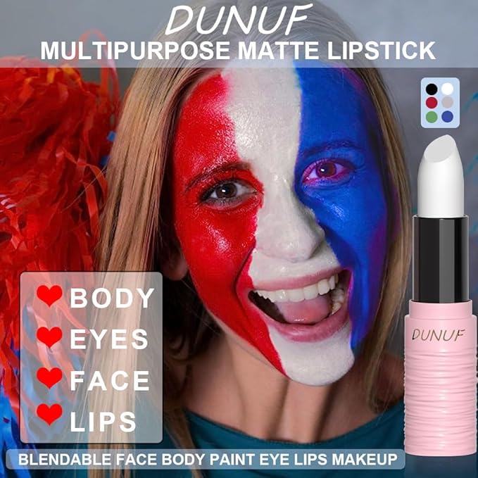 Matte Lipstick Festival White Lip Tint Gloss Face Painting Stick Silky High Pigment Smooth Velvet Waterproof White Black Green Blue Lip Gloss Halloween Daily Stain Lip Make Up Cosmetics (LC02)