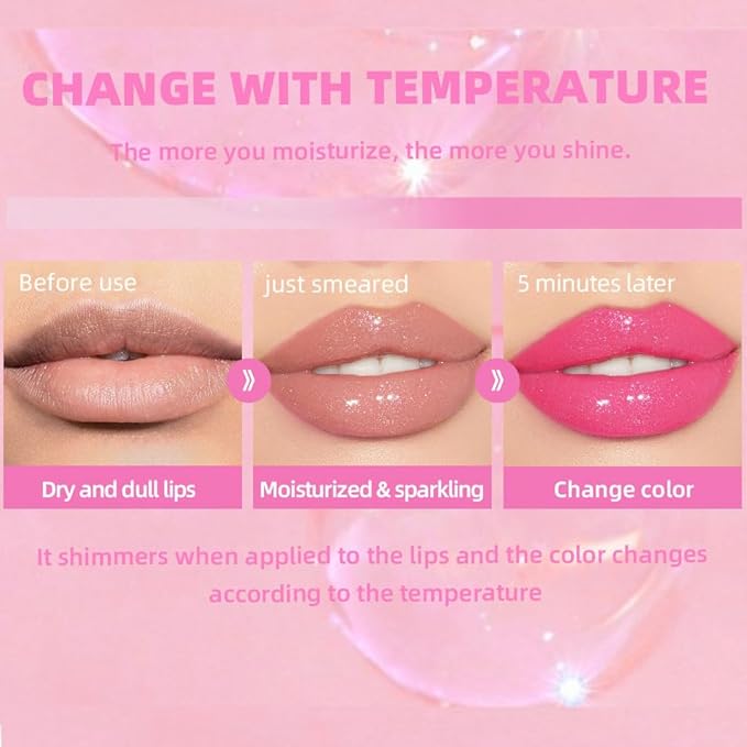 Magic Color Changing Lip Oil, Moisturizing Color Changing Lip Gloss, Nourishing Repairing Lip Glow Oil Non-Sticky Primer Lip Tint Fresh Clear Lip Care,1 PC