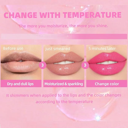 Magic Color Changing Lip Oil, Moisturizing Color Changing Lip Gloss, Nourishing Repairing Lip Glow Oil Non-Sticky Primer Lip Tint Fresh Clear Lip Care,1 PC