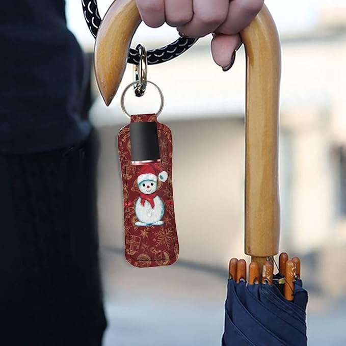 Chapstick Holder Keychain Christmas Cute Snowman Balm