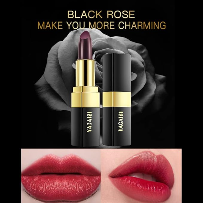 2 Pcs Magic Black Blue Lipstick Set, Shimmer Color Changing Lipstick(Blue Changed into Pink,Black Change into Brick Red),Natural Moisturizing Lip Balm Labiales Magicos Nutritious Lazy Lipstick