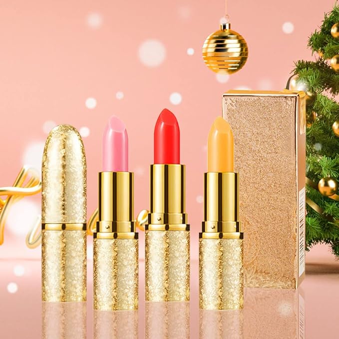 3 Pcs Waterproof Color Changing Lipstick - Glossy Finish, Moisturizing, Long Lasting, Adjustable Color Depth