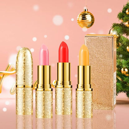 3 Pcs Waterproof Color Changing Lipstick - Glossy Finish, Moisturizing, Long Lasting, Adjustable Color Depth