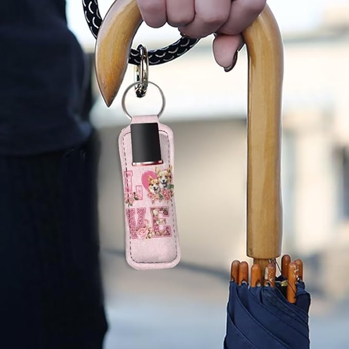 Horeset Valentine Puppy Couple Chapstick Holder Keychain Slim Gloss