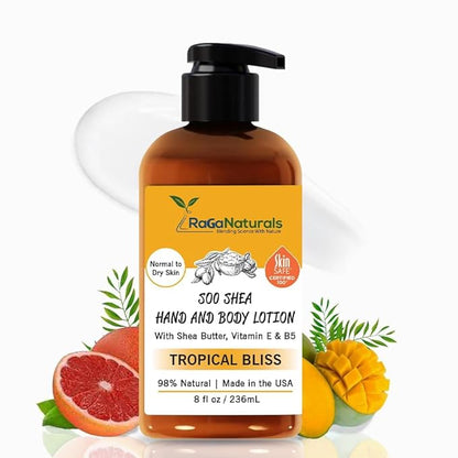 RaGaNaturals Natural Mango Shea Butter Lotion - Tropical Lotion with Vitamin E, B5, Argan & Avocado Oil - Refreshing, Hydrating & Nourishing Moisturizer - Vegan, Cruelty-Free & Paraben Free - 8 Oz