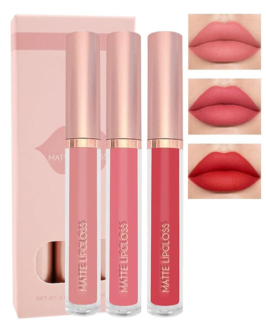 3Pcs Matte Liquid Lipstick Set, High Pigmented Lip High