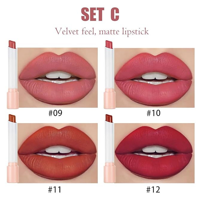 4 Colors Mini Little Tube Lipstick, Matte Velvet Long