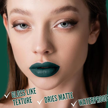 Mynena Dark Green Long-Lasting Matte Liquid Lipstick | Intense Color, Smudge-Proof & Waterproof | Comfortable, Hydrating Shea Butter | Vegan & Cruelty-Free | Jocelyne