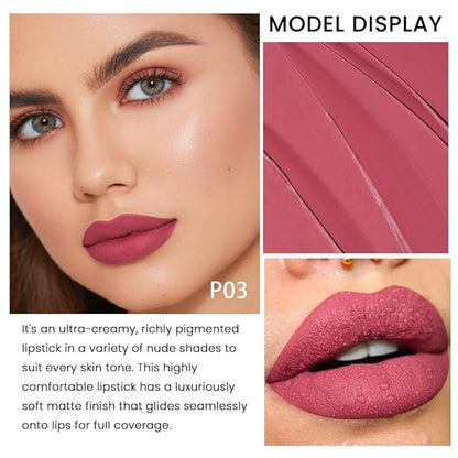 evpct 1Pcs Rose Pink Lipstick, Silky Velvet Matte Lipstick Pack Sets for Women, Long Lasting Smudge Proof Lipstick Lip Stain Makeup Kit matte lipstick 24 hours original P03