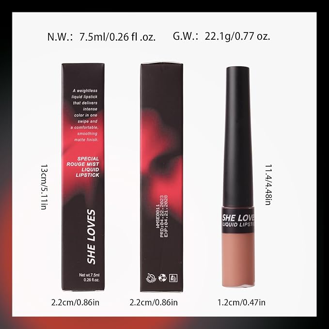 Matte Nude Liquid Lipstick, Tinted Highly Pigmented Lip Stain with Beeswax, Super Stay Velvet Lip Gloss, Smooth Matte Long Lasting Waterproof Smudgeproof Non-Stick Cup Lipcolor Makeup Gift, 02