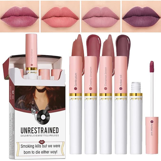 4 Colors Lipstick, Matte Liquid Lip Gloss Set, Long Lasting & Waterproof Natural Tube Red Lip Gloss Ingredients & Non-Sticky Lip Tint (Set B)