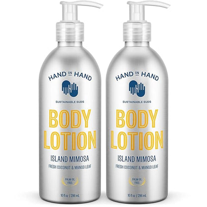 Hand in Hand Moisturizing Body Lotion, Dry Skin Lotion with Shea Butter, 10 Fl Oz, Fresh Coconut & Mango Leaf, Island Mimosa Scent, 2 Pack