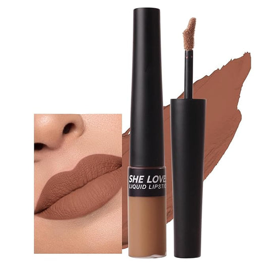 Matte Nude Liquid Lipstick, Tinted Highly Pigmented Lip Stain with Beeswax, Super Stay Velvet Lip Gloss, Smooth Matte Long Lasting Waterproof Smudgeproof Non-Stick Cup Lipcolor Makeup Gift, 03