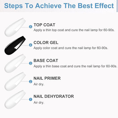 4Pcs 15ml No Wipe Top and Base Coat Set with Nail Dehydrator and Primer X-Strength for Gel Polish Long Lasting Nail Bonding Strengthening Kit for Women