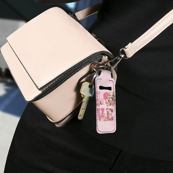 Horeset Valentine Puppy Couple Chapstick Holder Keychain Slim Gloss