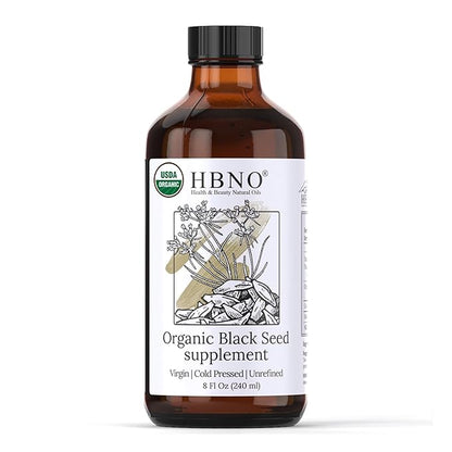 HBNO Organic Black Seed Oil 8 fl oz (240ml) Value Size - USDA Certified Organic Black Seed Oil Organic Cold Pressed - Black Cumin Seed Oil Organic