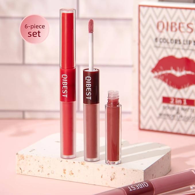Rechoo 2in1 Lipstick Set, 6pcs Double-head Matte Glossy