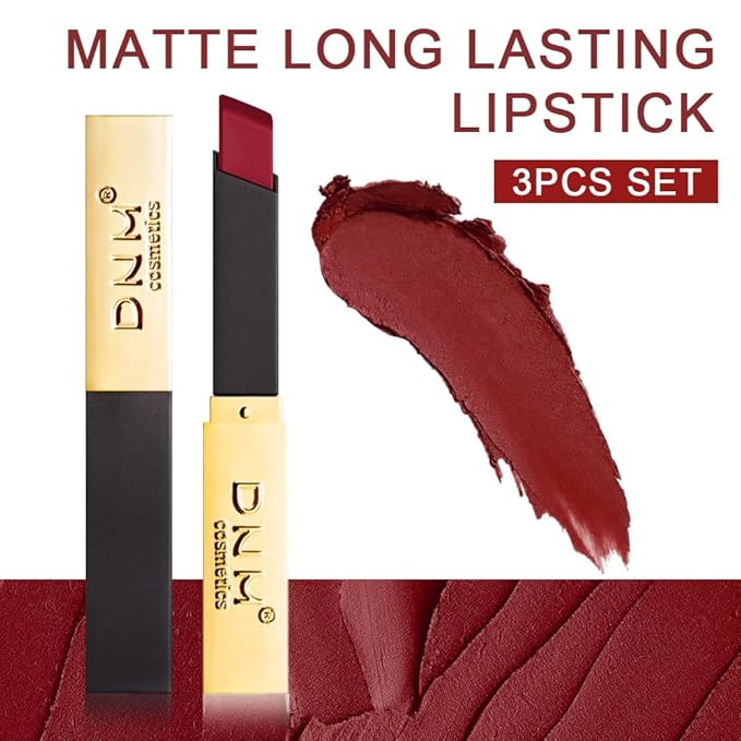 evpct 3Pcs Dark Deep Light Bright Ruby Red Mauve Matte Color Stay Lipstick Lip Crayon Set for Women Waterproof Long Lasting 24 Hour Lipstick labiales matte larga duracion 24 mate 24 horas originales