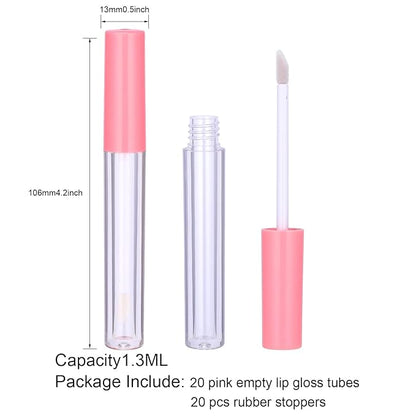 20Pcs Empty Lip Gloss Tubes Cute 1.3ml Pink Gloss