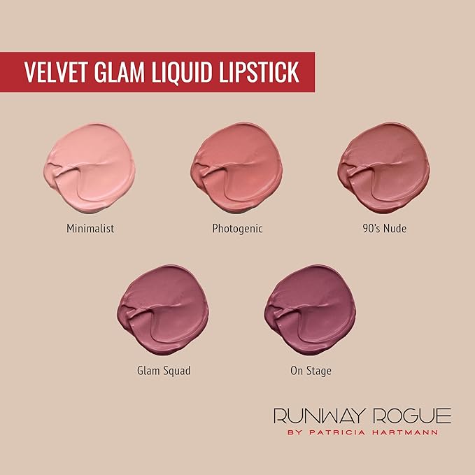 Runway Rogue Velvet Glam Liquid Lipstick, Almost-Matte Rose Plum Lipstick, ‘On Stage’