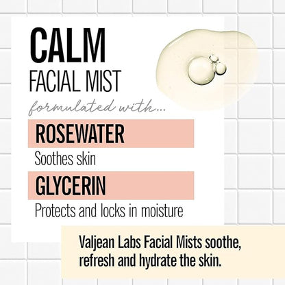 VALJEAN LABS Face Mist - Calm | Rosewater + Glycerine | Calms, Moisturizes, Soothes | Helps to Even Complexion | Paraben Free, Cruelty Free, Made in USA (8 oz)