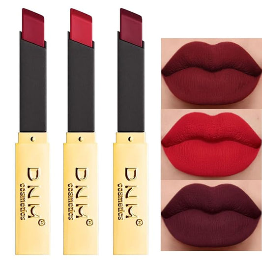 evpct 3Pcs Dark Deep Light Bright Ruby Red Mauve Matte Color Stay Lipstick Lip Crayon Set for Women Waterproof Long Lasting 24 Hour Lipstick labiales matte larga duracion 24 mate 24 horas originales