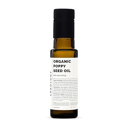 Erbology Organic Poppy Seed Oil 3.4 fl oz - Cold-Pressed - Premium Food Grade - Skin Nourishing - High in Vitamin E - Straight from Farm - Non-GMO - No Additives or Preservatives - Recyclable Glass Bottle