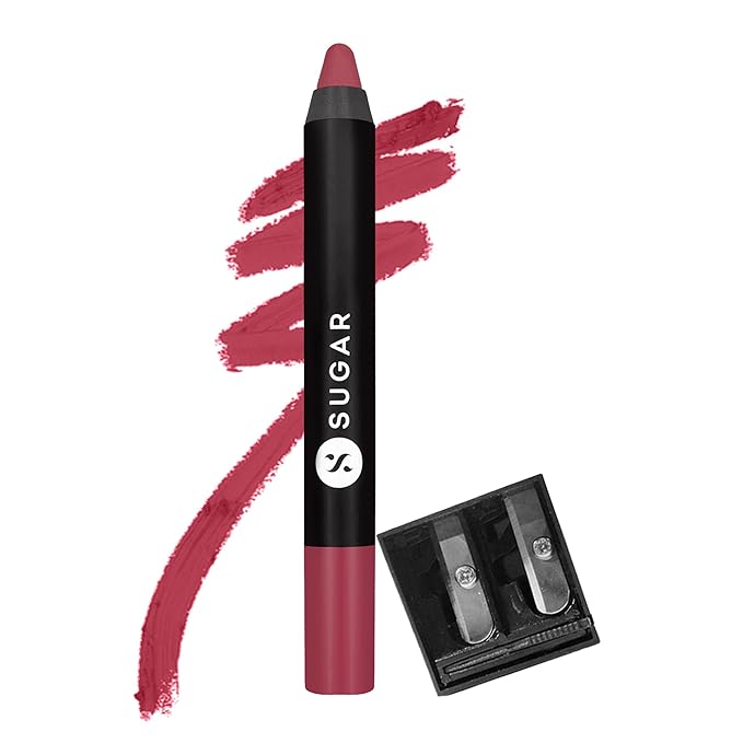 SUGAR Cosmetics Matte As Hell Crayon Lipstick28 Honey Rider (Deep Peach Pink) with SharpenerHighly pigmented, Creamy Texture, Long lasting Matte Finish