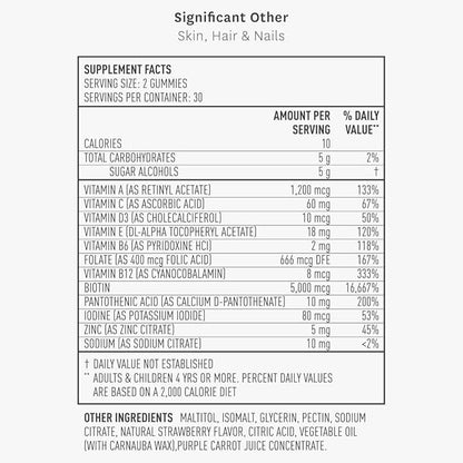 Better Not Younger Significant Other Hair, Skin & Nails Supplement - Sugar-Free Gummies for Hair Growth with Vitamin A & Biotin - Cruelty-Free Women Hair Growth Treatment - 60ct, Strawberry Flavor