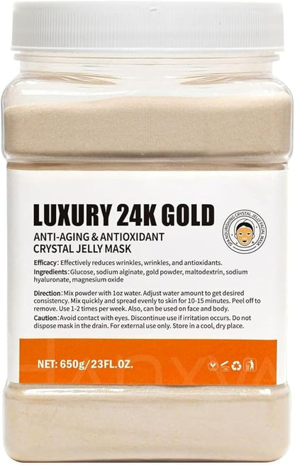 Jelly Face Mask Peel Off Powder 650g Moisturizing and Hydrating Repair and Smooth Skin Care for Home Salon Spa (24K Gold)
