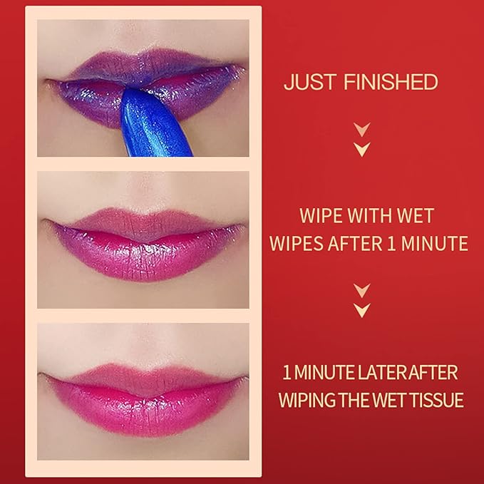 MEICOLY Blue Shimmer Lipstick, Magic Color Changing Lipstick,Tinted Magic