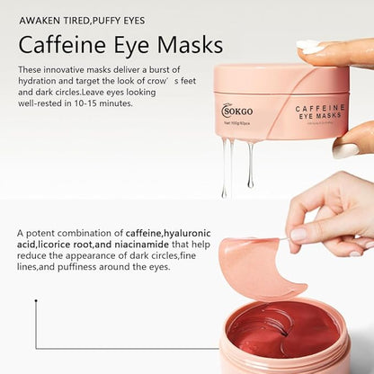 Professional Caffeine Eye Masks, Under Eye Patches for Puffy Eyes, Eye Masks for Dark Circle, Wrinkles and Fine Lines, Rejuvenating and Refreshing Eye Masks with Caffeine
