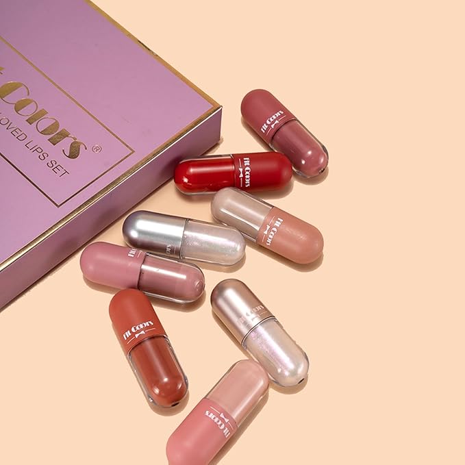 8PCS Nude Pink Lip Gloss Gift Set,Non-Fade Waterproof Liquid Lipstick,Lasting Pigmented Velvet Lipgloss Kit,Shiny Pink Matte Lipstick Set,Beauty Cosmetics Makeup Gift for Girls