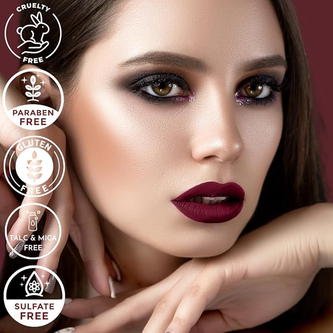 Mynena Burgundy Red Long-Lasting Matte Liquid Lipstick Intense Color Smudge-Proof & Waterproof Comfortable Hydrating Shea Butter Vegan & Cruelty-Free | Emma