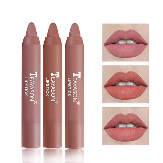 3PCS Nude Lipstick Set Matte Lip Stick Waterproof Long