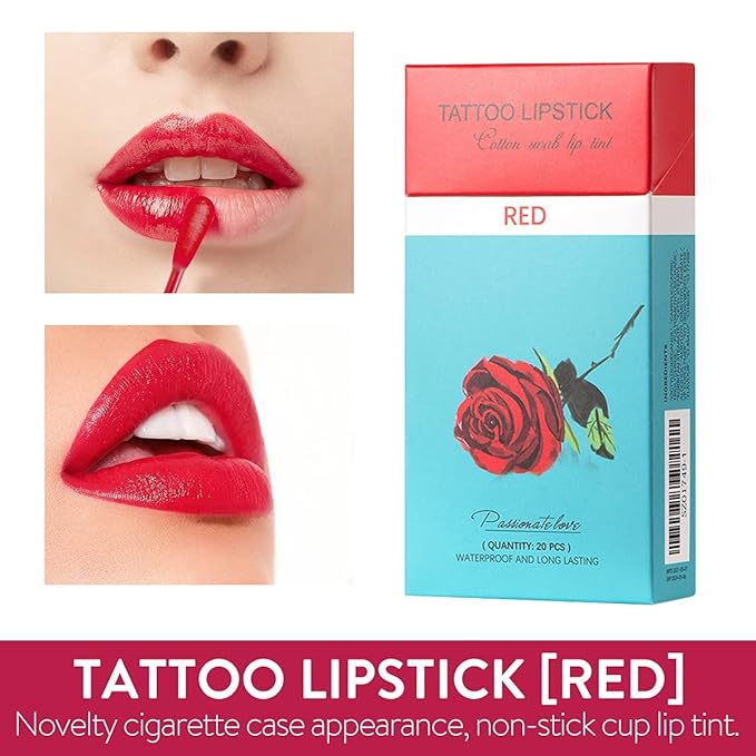FLIPNEX 20Pcs Cotton Swab Tattoo Lipstick, Tattoo Lipstick Long