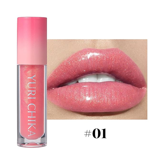 Shimmer Glitter Lip Gloss Oil,6 Color Hydrating Sparkly Lipstick,Non-Sticky Fresh Texture Lip Oil,Long Lasting Moisturizing Lip Makeup (#01)