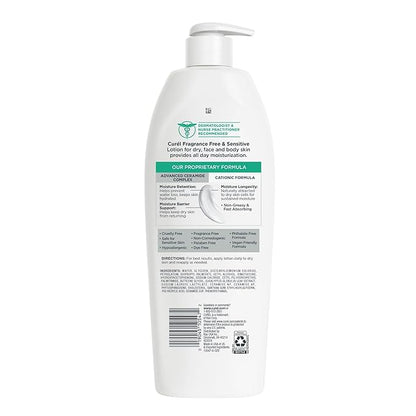Curel Fragrance Free Comforting Body Lotion, Unscented Dry Skin Moisturizer for Sensitive Skin, with Advanced Ceramide Complex, Repairs Moisture Barrier, 20 oz