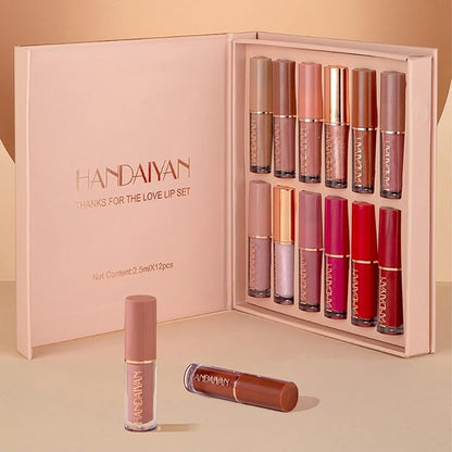 12Pcs Long-Lasting Matte Nude Lip Gloss Lipstick Lip Long-Lasting