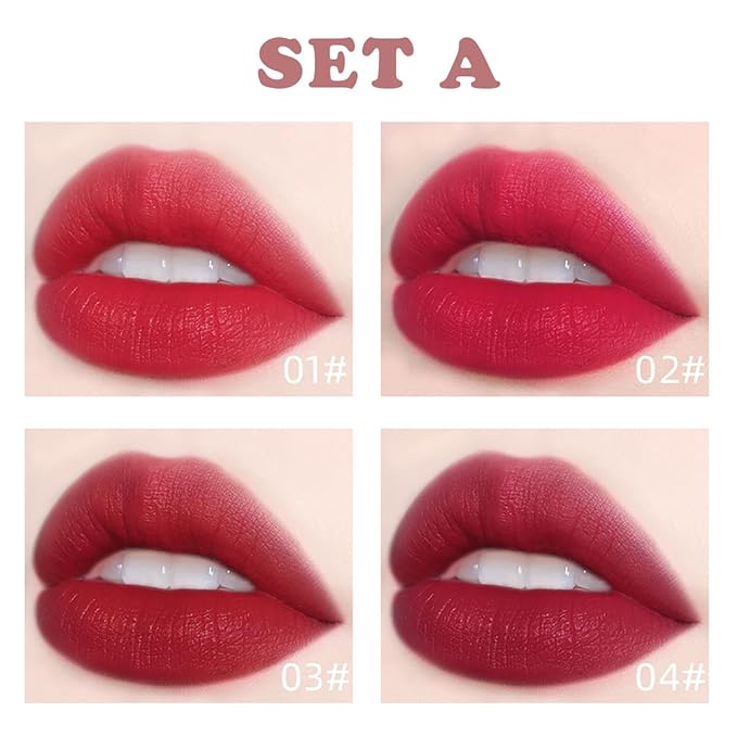 4 Colors Tube Cigarette Lipstick Set, Mate Velvet Lipstick Moisturizer & Smooth, Red Lip Stain Long Lasting 24 Hours Waterproof Lip Tinet (Set A)