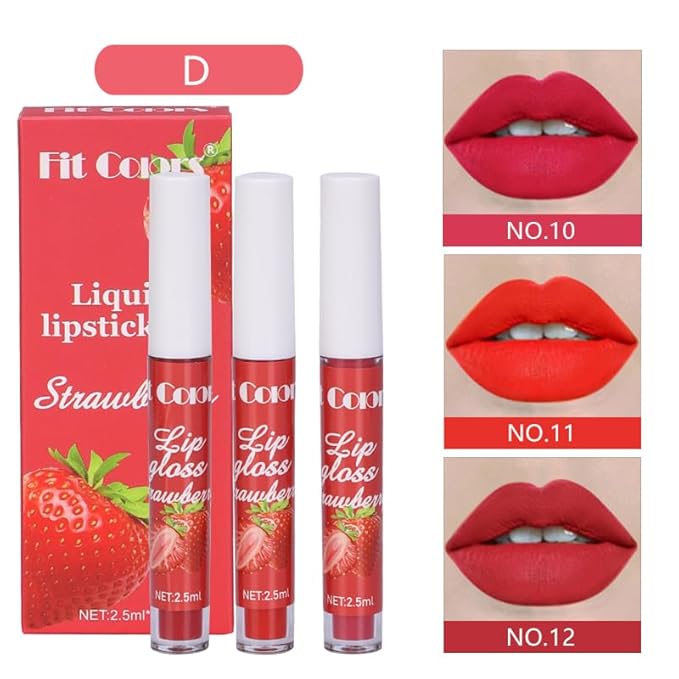 AKARY 3Pcs Fruit Matte Lipstick Set, Liquid Velvety Long