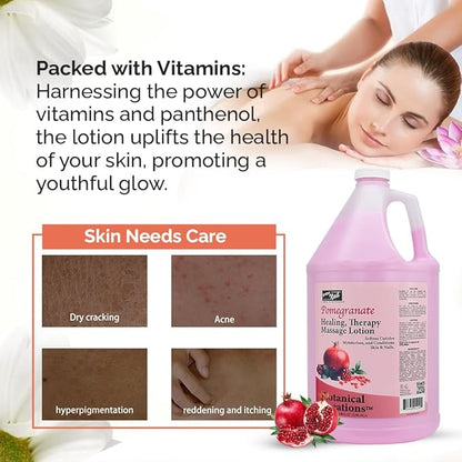 PRO NAIL - Healing Therapy Massage Lotion - Professional Pedicure, Body and Hot Oil Manicure, Infused with Natural Oils, Vitamins, Panthenol and Amino Acids (Pomegranate, 1 Gallon)