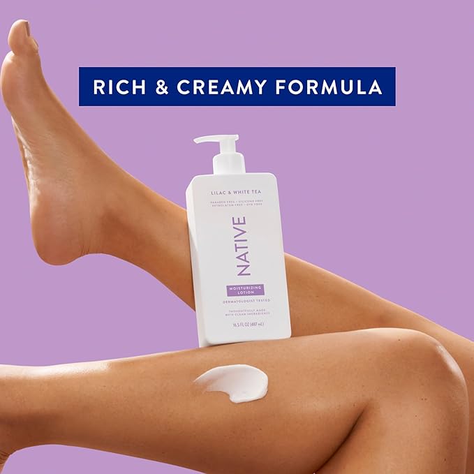 Native Body Lotion Contains Naturally Derived Plant-Based Moisturizers for Women and Men | Restores Dry Skin, Lilac & Rose, 16.5 fl oz
