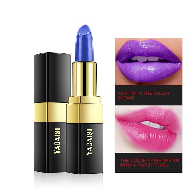 MEICOLY Blue Shimmer Lipstick, Magic Color Changing Lipstick,Tinted Magic