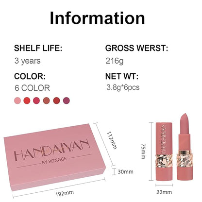 6 Colors Nude Lipstick, Matte Velvet Smooth Solid Long