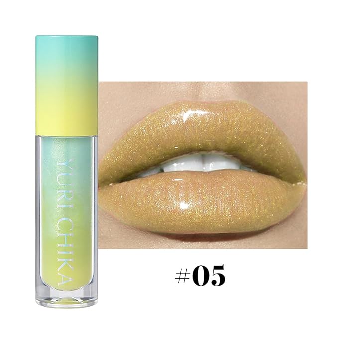 Shimmer Glitter Lip Gloss Oil,6 Color Hydrating Sparkly Lipstick,Non-Sticky Fresh Texture Lip Oil,Long Lasting Moisturizing Lip Makeup (#05)