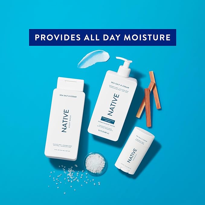 Native Body Lotion Contains Naturally Derived Plant-Based Moisturizers for Women and Men | Restores Dry Skin, Sea Salt & Cedar, 16.5 fl oz