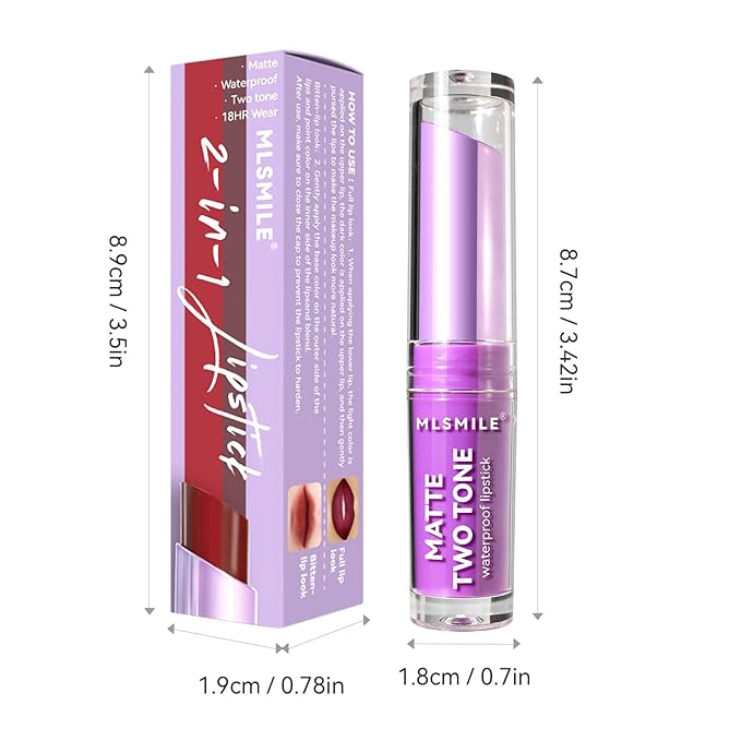 Pink Lip Gloss Two Tone Matte Lipstick, Long Lasting Moisturize Non-Sticky Bitten Lip-look Lip Makeup, Silk Finish Matte Lipstick, High Pigment 2 In1 Two-Tone Lip Waterproof Lipstick for Women (#05)