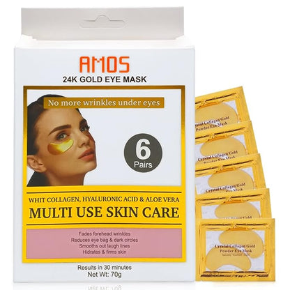 24K Gold Eye Masks for Dark Circles and Puffiness (6 Pairs) with Collagen, Aloe Vera & Hyaluronic Acid-Anti-Aging Under Eye Patches for Dark Circles and Puffiness-Reduce Wrinkles